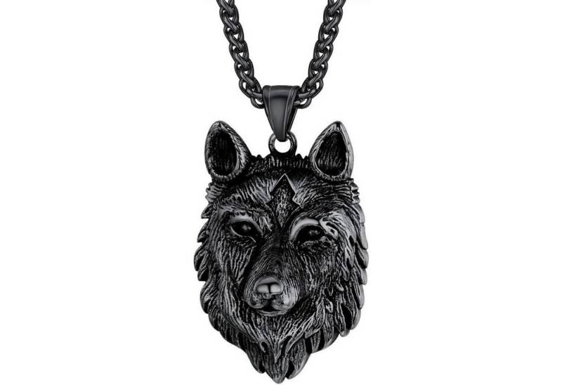 LuxusKollektion Kette und Anhänger Set Anhänger Halskette Edelstahl Wolfskopf Drache Skorpion Punk 01-schwarz von LuxusKollektion