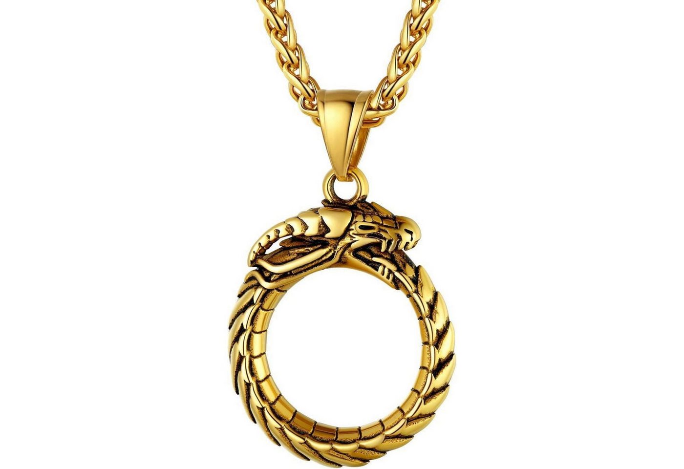 LuxusKollektion Kette und Anhänger Set Anhänger Herren Damen Edelstahl Halskette Wolfskopf Drache 03-gold von LuxusKollektion