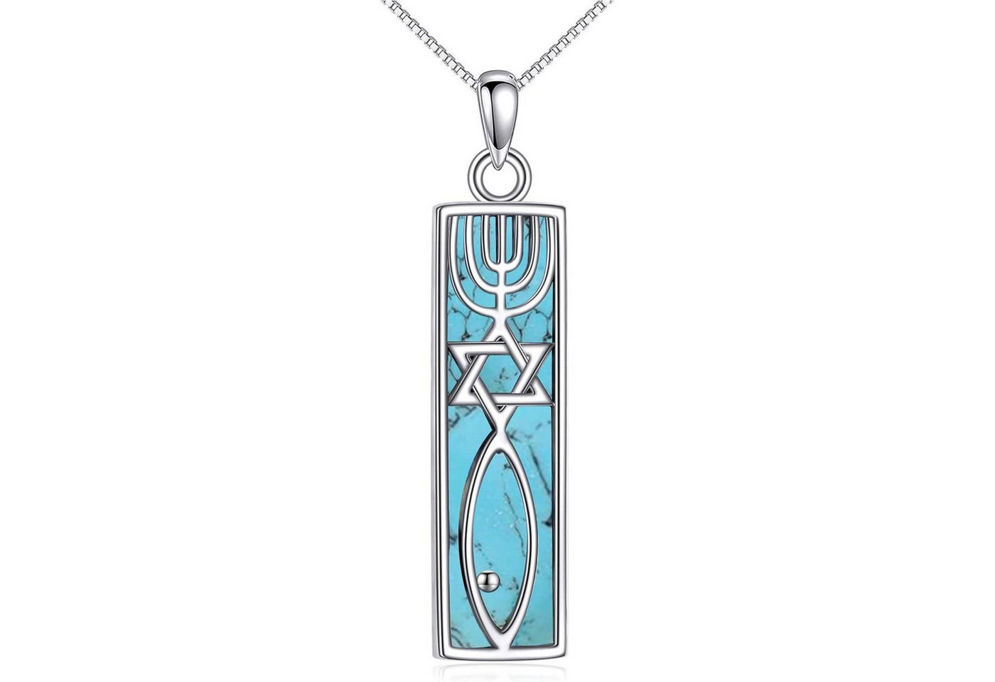 LuxusKollektion Kette und Anhänger Set Anhänger Sterlingsilber 925 Türkis Mezuzah Messianisches Siegel von LuxusKollektion