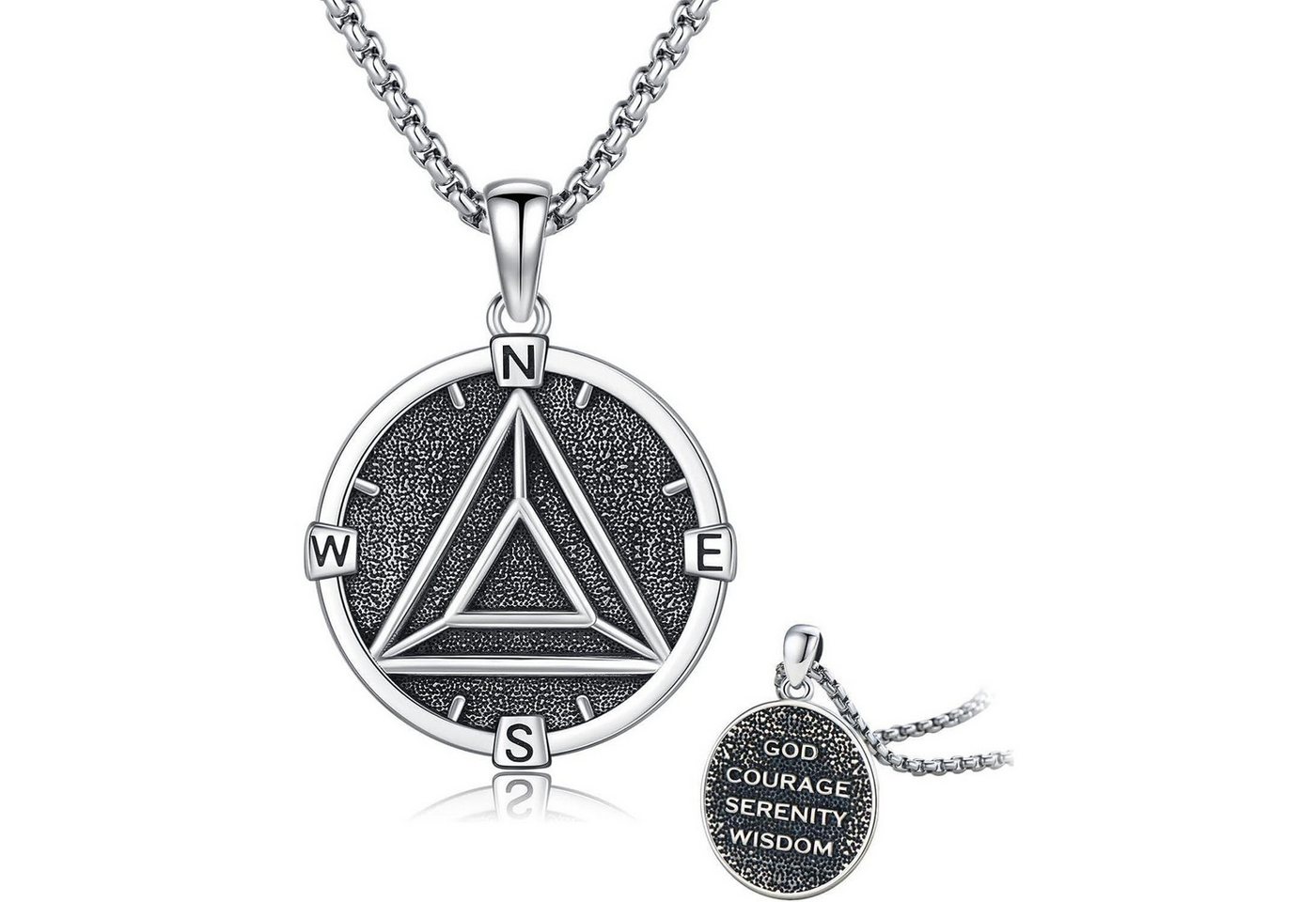 LuxusKollektion Kette und Anhänger Set Anonyme Alkoholiker Halskette 925 Silber Kompass AA Schmuck Männer von LuxusKollektion