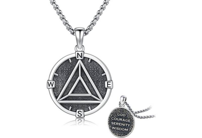 LuxusKollektion Kette und Anhänger Set Anonyme Alkoholiker Halskette 925 Silber Kompass AA Schmuck Männer von LuxusKollektion