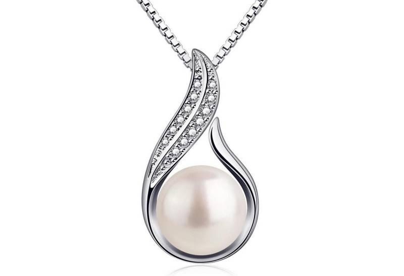 LuxusKollektion Kette und Anhänger Set Damen Halskette Süßwasser Perle 925 Silber Anhänger Zirkonia von LuxusKollektion