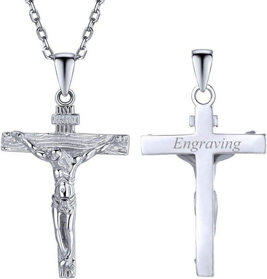 LuxusKollektion Kette und Anhänger Set Edelstahl Kreuz Halskette INRI Jesus Christus Anhänger 925 Silber 55cm von LuxusKollektion