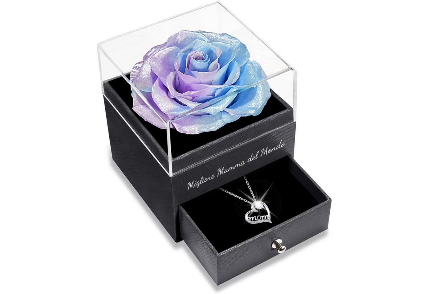LuxusKollektion Kette und Anhänger Set Ewige Rose Blume mit Mom Halskette 925 Silber, Geschenk Muttertag von LuxusKollektion