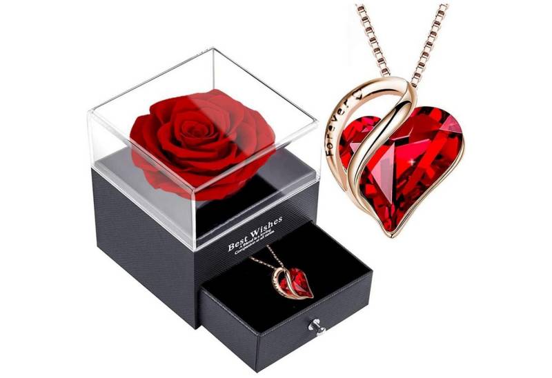LuxusKollektion Kette und Anhänger Set Ewige Rose Box Damen Kette Geschenk 925 Silber Kristall Halskette von LuxusKollektion