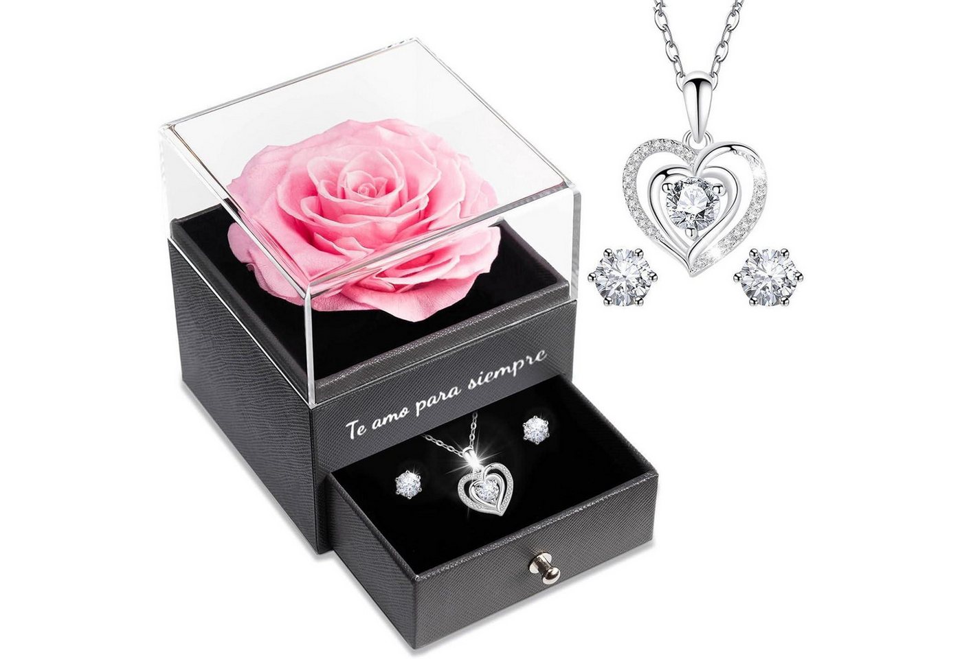 LuxusKollektion Kette und Anhänger Set Ewige Rose Herz Halskette Rot Blau Violett Geschenk für Frauen von LuxusKollektion