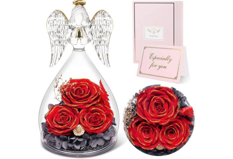 LuxusKollektion Kette und Anhänger Set Ewige Rosen Engel Glas Geschenkbox Weihnachtsgeschenk Frauen Mama Oma von LuxusKollektion