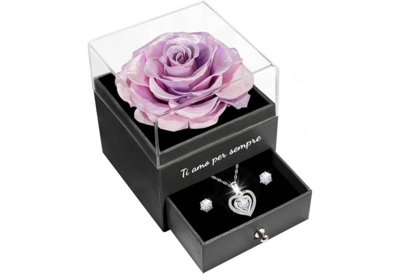 LuxusKollektion Kette und Anhänger Set Ewige Rot Rose Geschenkset für Frauen mit Halskette und Ohrringen von LuxusKollektion