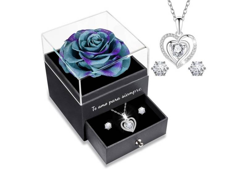 LuxusKollektion Kette und Anhänger Set Ewige Rote Rose Halskette Ohrringe Geschenk Box Weihnachten Muttertag von LuxusKollektion