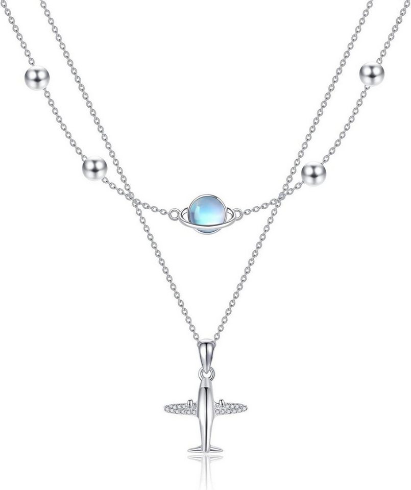 LuxusKollektion Kette und Anhänger Set Flugzeug Halskette 925er Sterlingsilber Mondstein Weltraum Anhänger von LuxusKollektion