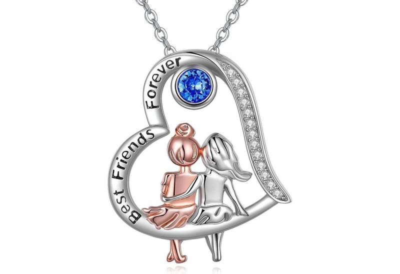 LuxusKollektion Kette und Anhänger Set Freundschaftskette Herzanhänger Sterling Silber Damen Saphirblau von LuxusKollektion