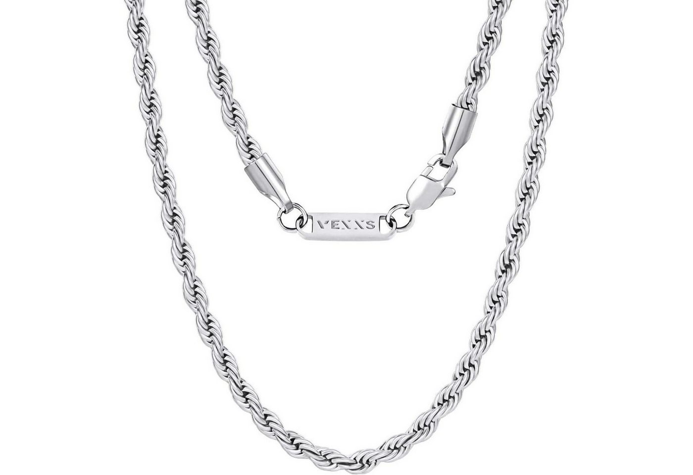 LuxusKollektion Kette und Anhänger Set Goldkette Kordelkette Herren 18K vergoldet Silbrig-4mm 51.0 Zentimeter von LuxusKollektion