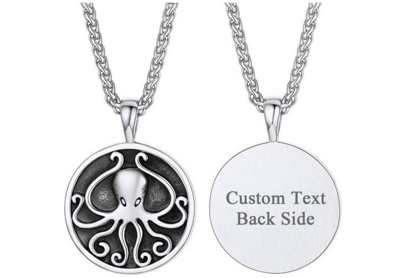 LuxusKollektion Kette und Anhänger Set Halskette 07: Octopus Medaille-Silber Personalisierbar Edelstahl von LuxusKollektion