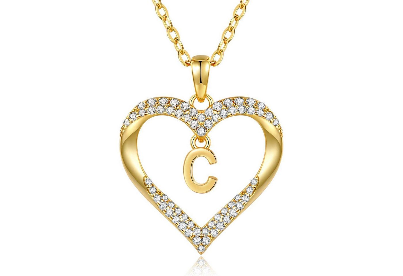 LuxusKollektion Kette und Anhänger Set Halskette 18K vergoldet Initialen Herz Anhänger C von LuxusKollektion