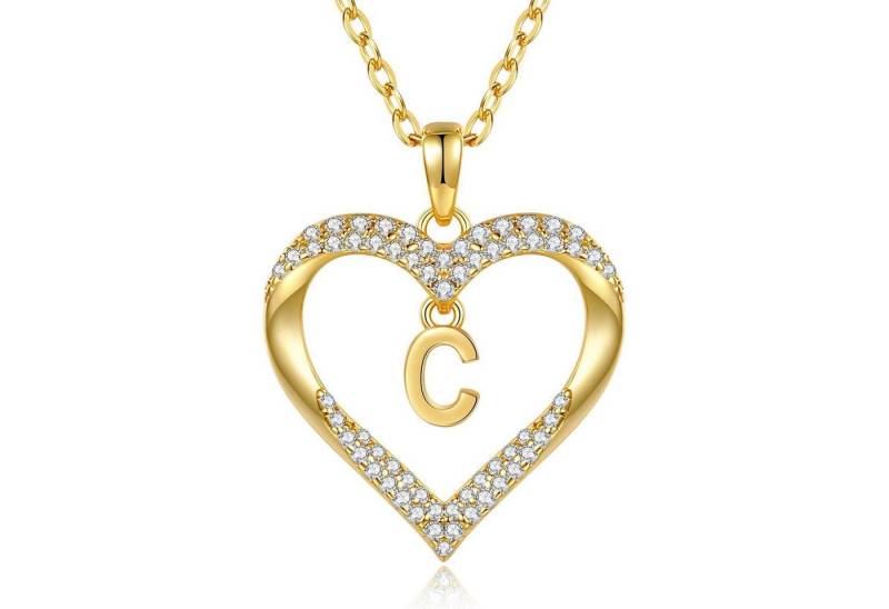 LuxusKollektion Kette und Anhänger Set Halskette 18K vergoldet Initialen Herz Anhänger C von LuxusKollektion