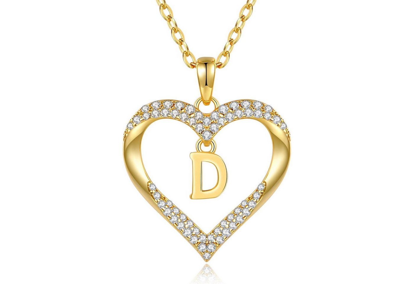 LuxusKollektion Kette und Anhänger Set Halskette 18K vergoldet Initialen Herzanhänger Geschenk D von LuxusKollektion