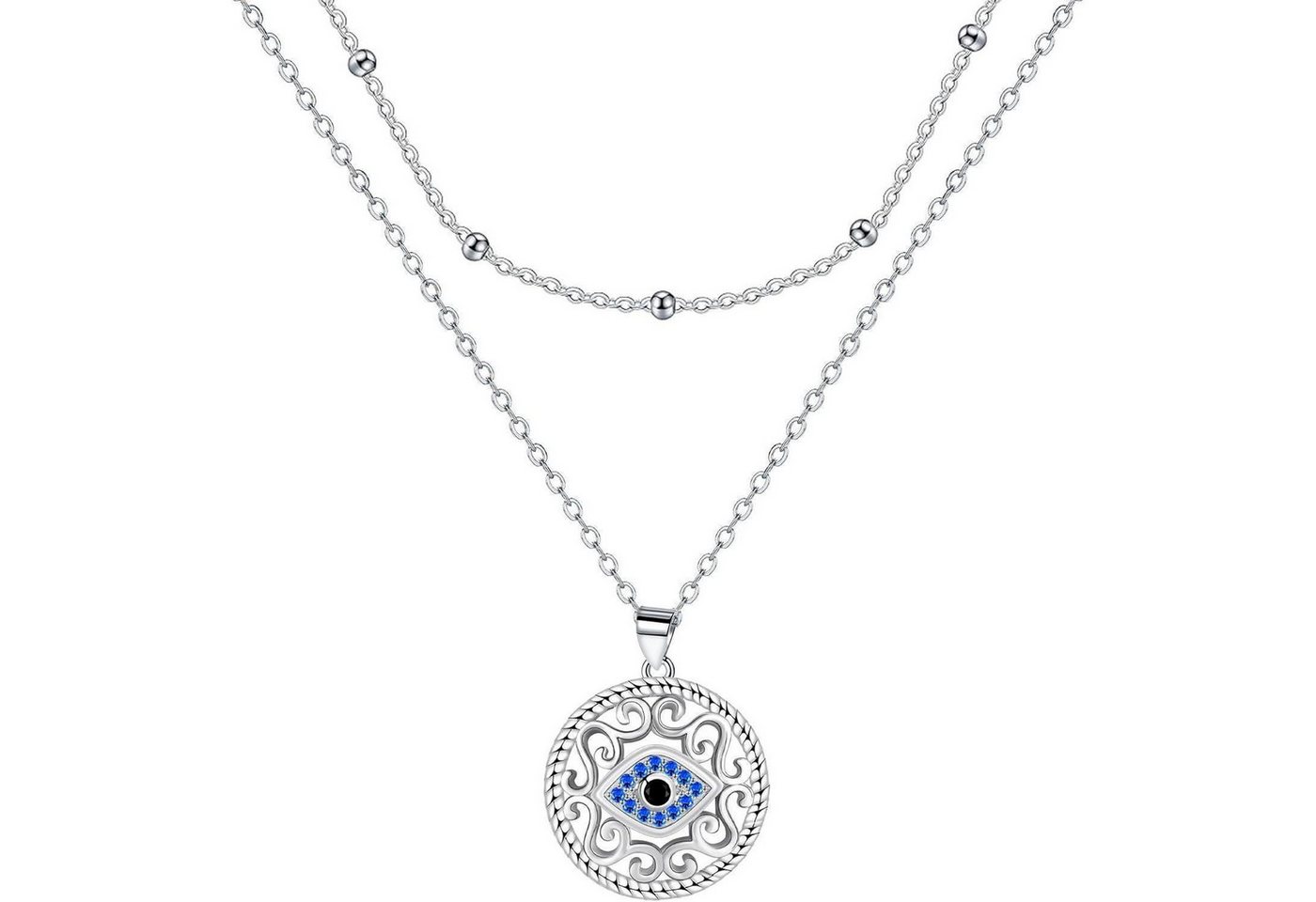 LuxusKollektion Kette und Anhänger Set Halskette 925 Silber Damen Geschenk Muttertag Weihnachten Bösem Auge von LuxusKollektion