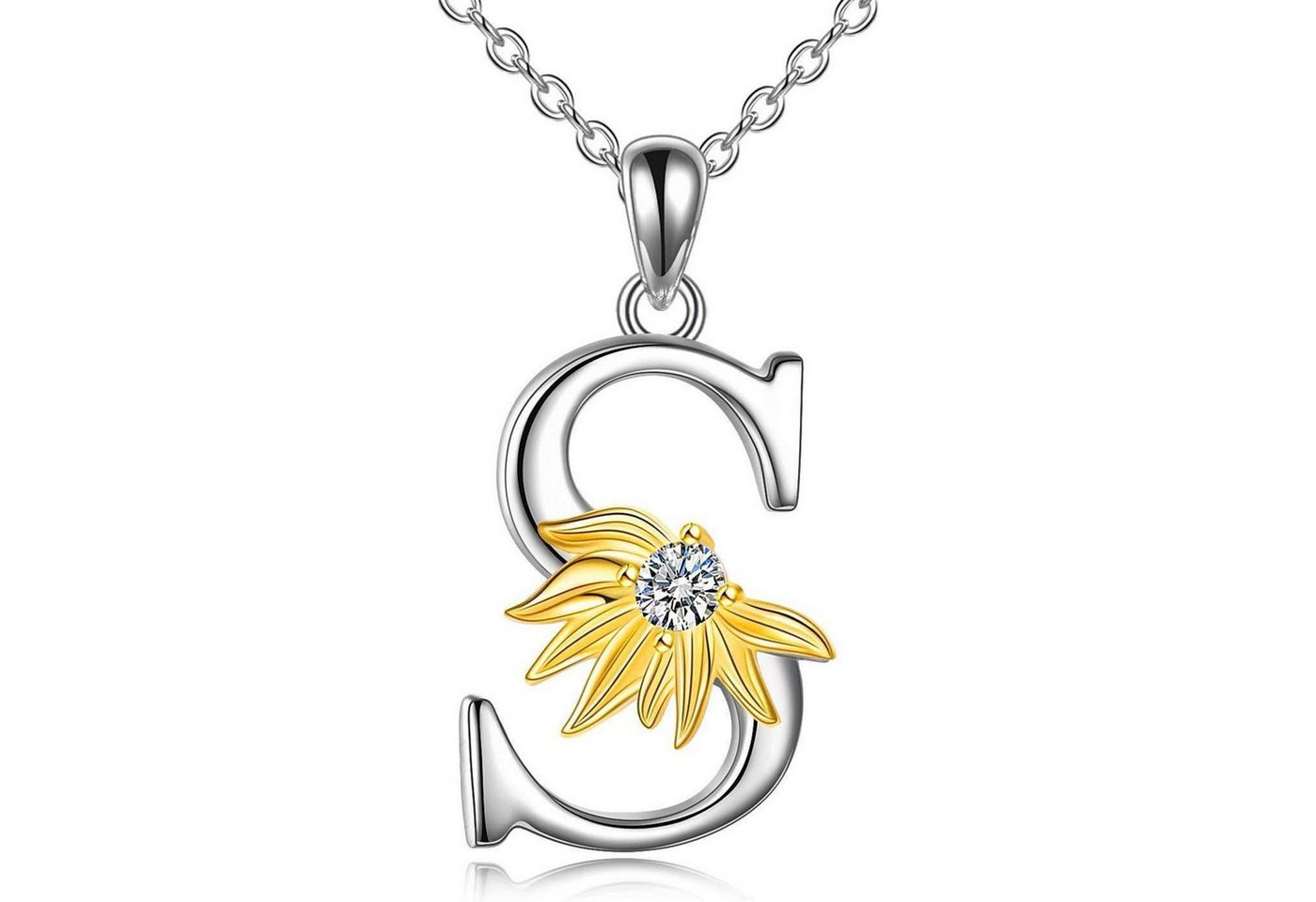 LuxusKollektion Kette und Anhänger Set Halskette 925 Silber Sonnenblume Anhänger Initial Buchstabe S von LuxusKollektion