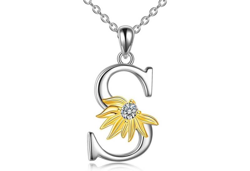 LuxusKollektion Kette und Anhänger Set Halskette 925 Silber Sonnenblume Anhänger Initial Buchstabe S von LuxusKollektion
