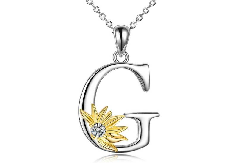 LuxusKollektion Kette und Anhänger Set Halskette 925 Silber Sonnenblume Anhänger Initial G von LuxusKollektion