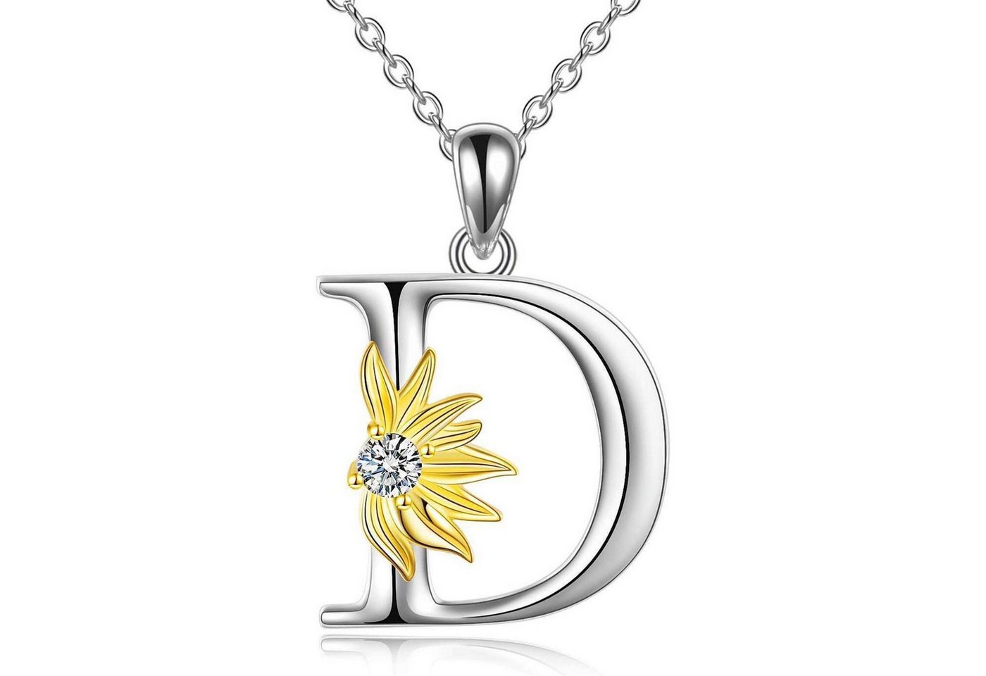 LuxusKollektion Kette und Anhänger Set Halskette 925 Sterling Silber Sonnenblume Anhänger Initial D von LuxusKollektion