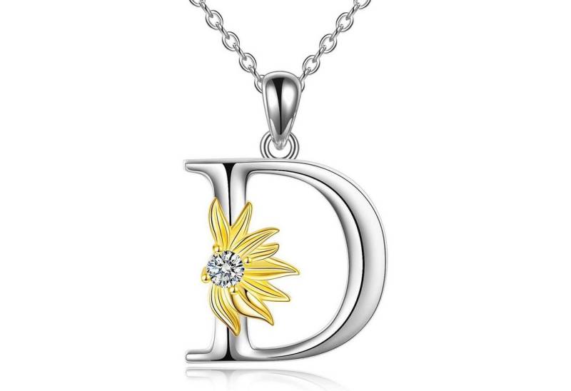 LuxusKollektion Kette und Anhänger Set Halskette 925 Sterling Silber Sonnenblume Anhänger Initial D von LuxusKollektion
