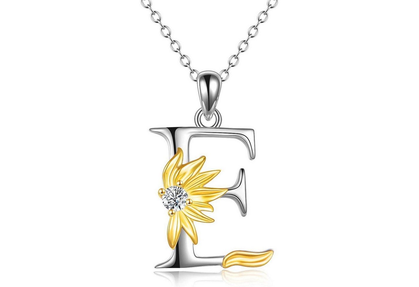 LuxusKollektion Kette und Anhänger Set Halskette 925 Sterling Silber Sonnenblume Anhänger Initial E von LuxusKollektion
