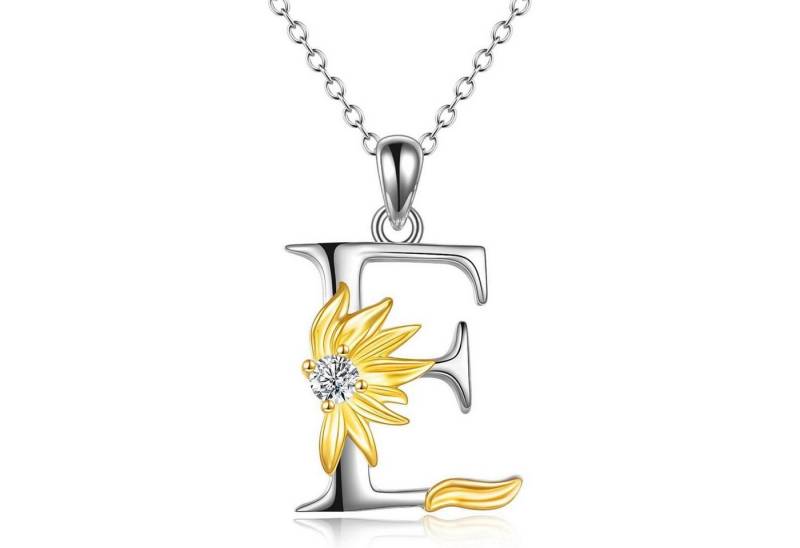 LuxusKollektion Kette und Anhänger Set Halskette 925 Sterling Silber Sonnenblume Anhänger Initial E von LuxusKollektion