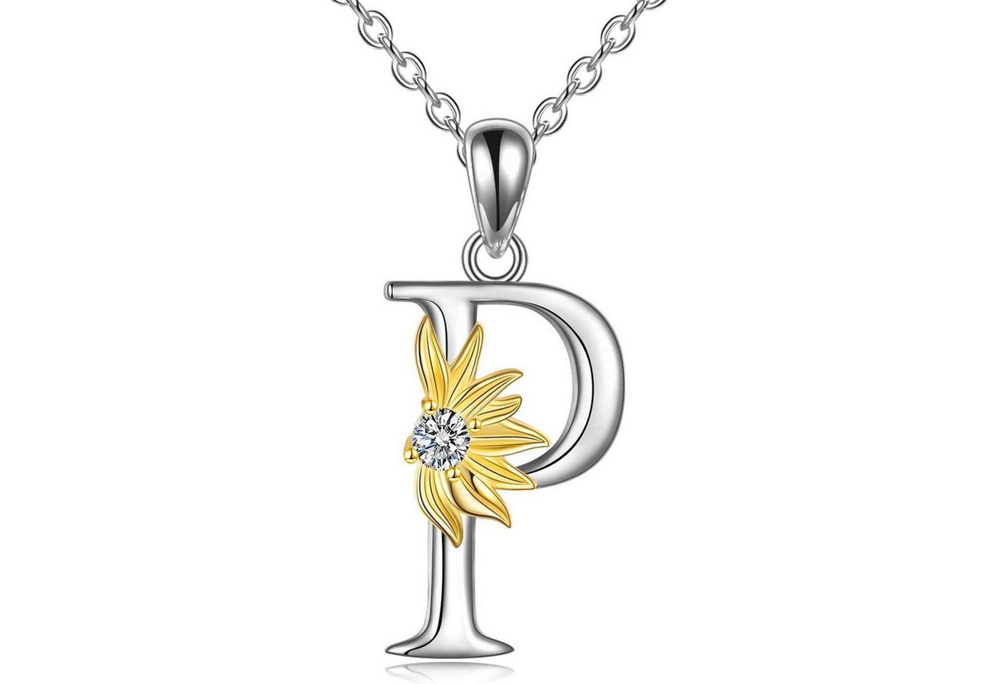 LuxusKollektion Kette und Anhänger Set Halskette 925 Sterling Silber Sonnenblume Anhänger Initial P von LuxusKollektion