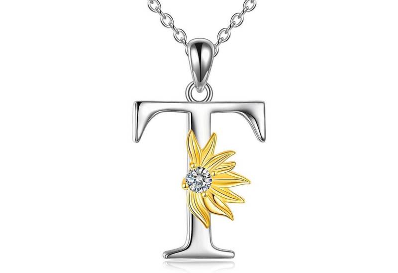 LuxusKollektion Kette und Anhänger Set Halskette 925 Sterling Silber Sonnenblume Anhänger Initial T von LuxusKollektion