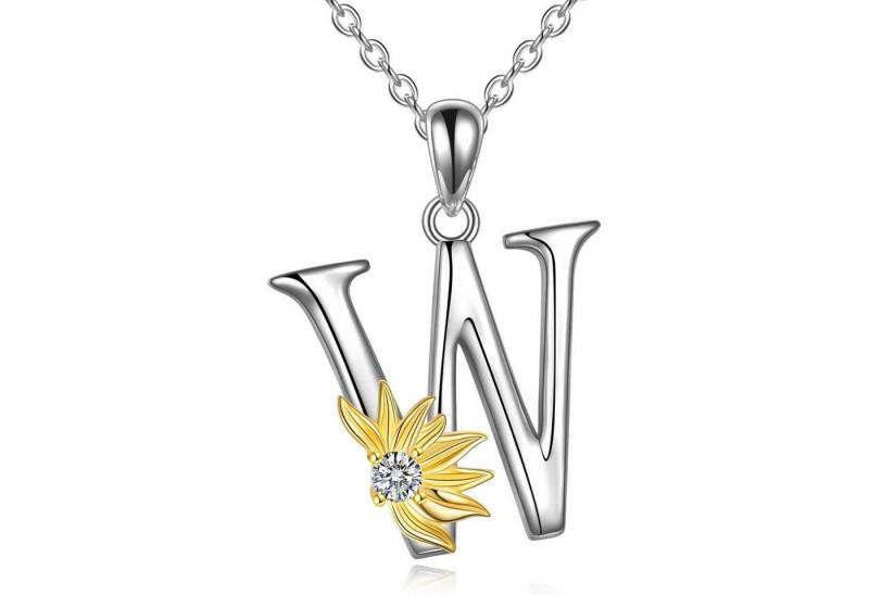 LuxusKollektion Kette und Anhänger Set Halskette 925 Sterling Silber Sonnenblume Anhänger Initial W von LuxusKollektion
