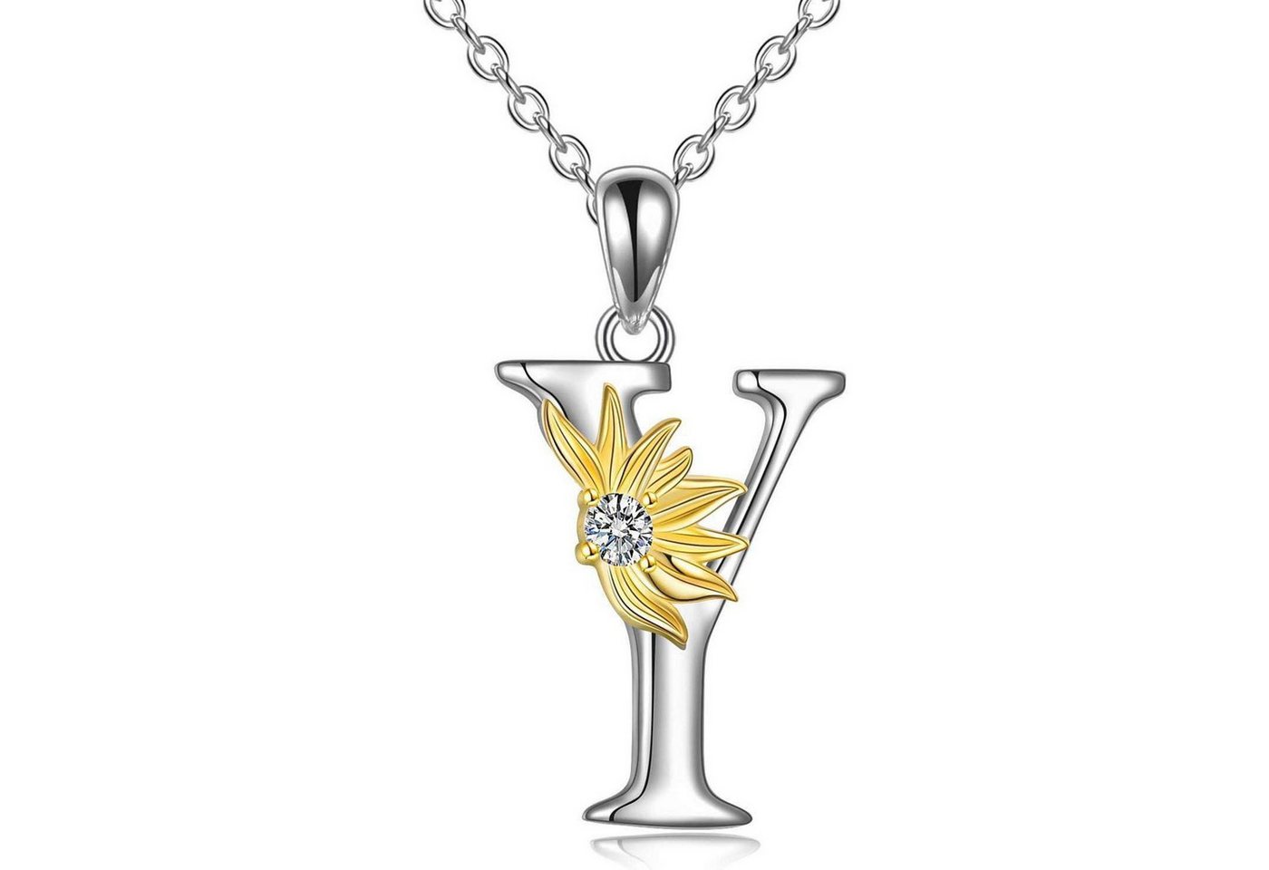 LuxusKollektion Kette und Anhänger Set Halskette 925 Sterling Silber Sonnenblume Anhänger Initial Y von LuxusKollektion