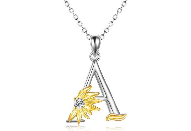 LuxusKollektion Kette und Anhänger Set Halskette 925 Sterling Silber Sonnenblumen Anhänger Initial A von LuxusKollektion