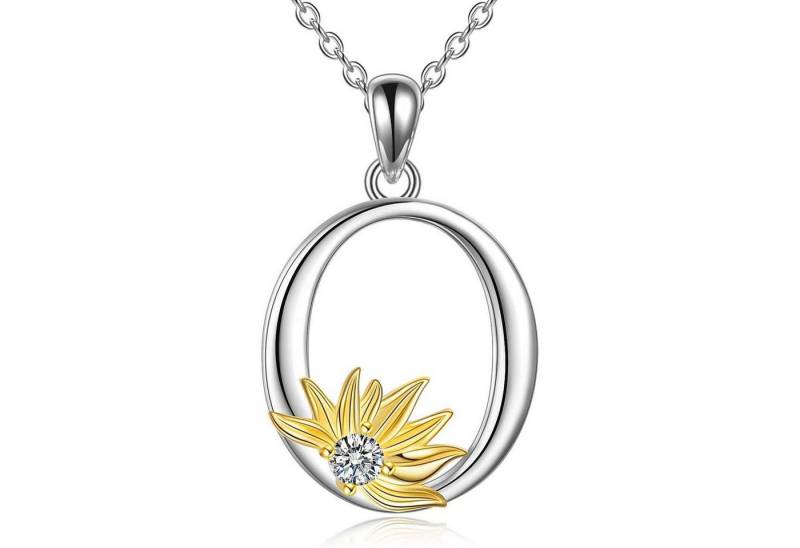LuxusKollektion Kette und Anhänger Set Halskette 925 Sterling Silber Sonnenblumen Anhänger Initial O von LuxusKollektion