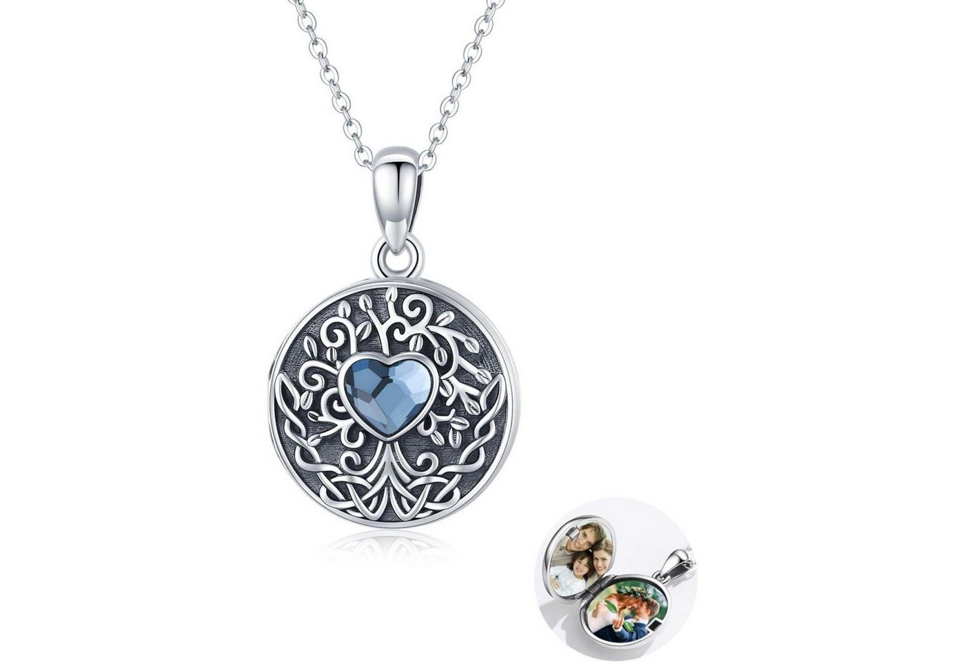 LuxusKollektion Kette und Anhänger Set Halskette 925 Sterlingsilber Damen Lebensbaum Medaillon Halskette 3 von LuxusKollektion