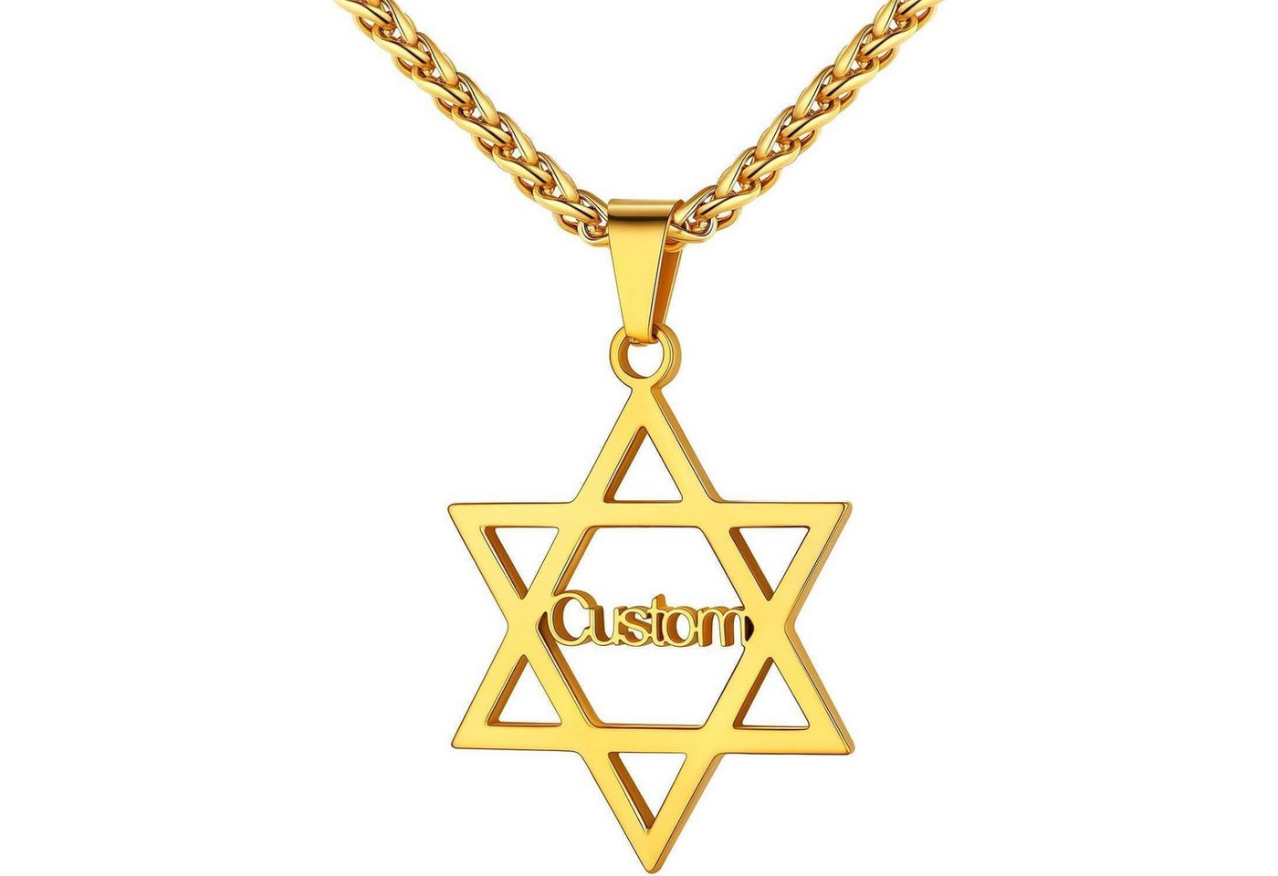 LuxusKollektion Kette und Anhänger Set Halskette Anhänger Davidstern Hexagramm Namen-Gold Personalisiert von LuxusKollektion