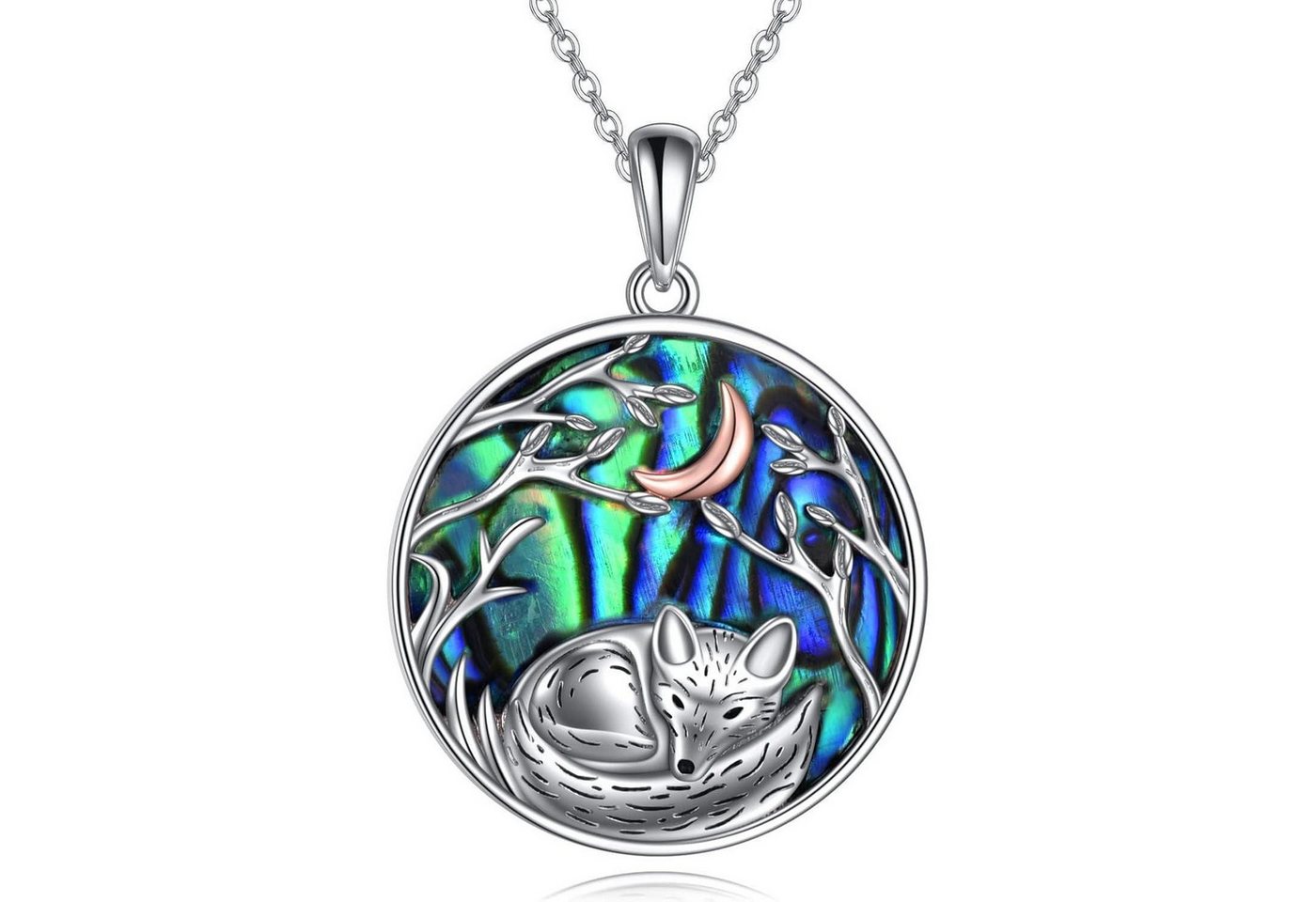 LuxusKollektion Kette und Anhänger Set Halskette Anhänger Fuchs Katze Mond Sterlingsilber Schlaf fuchs von LuxusKollektion
