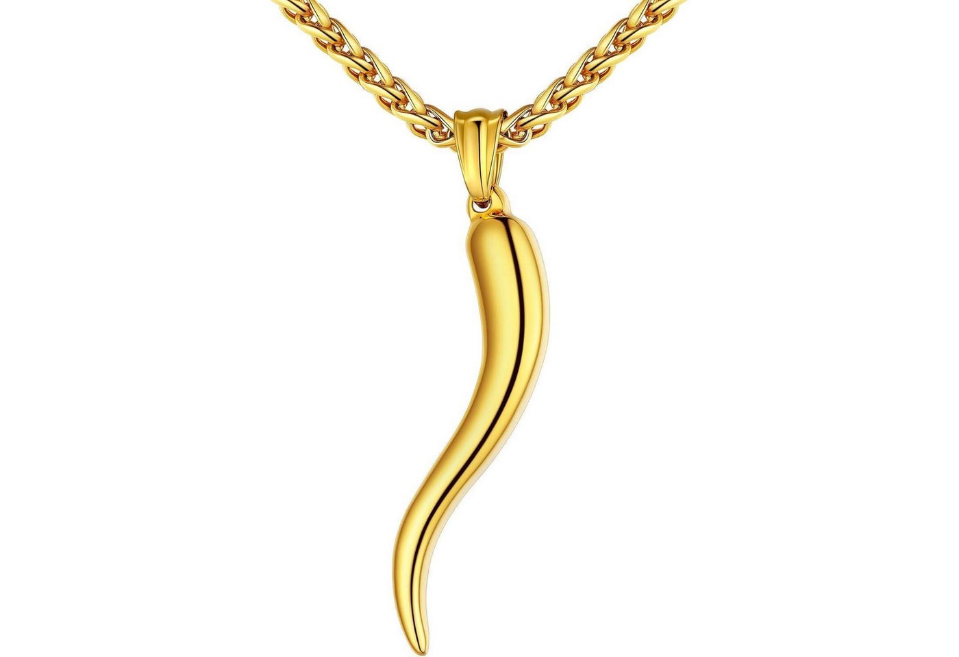 LuxusKollektion Kette und Anhänger Set Halskette Cornicello Horn 316L Edelstahl Anhänger 01 Groß gold von LuxusKollektion