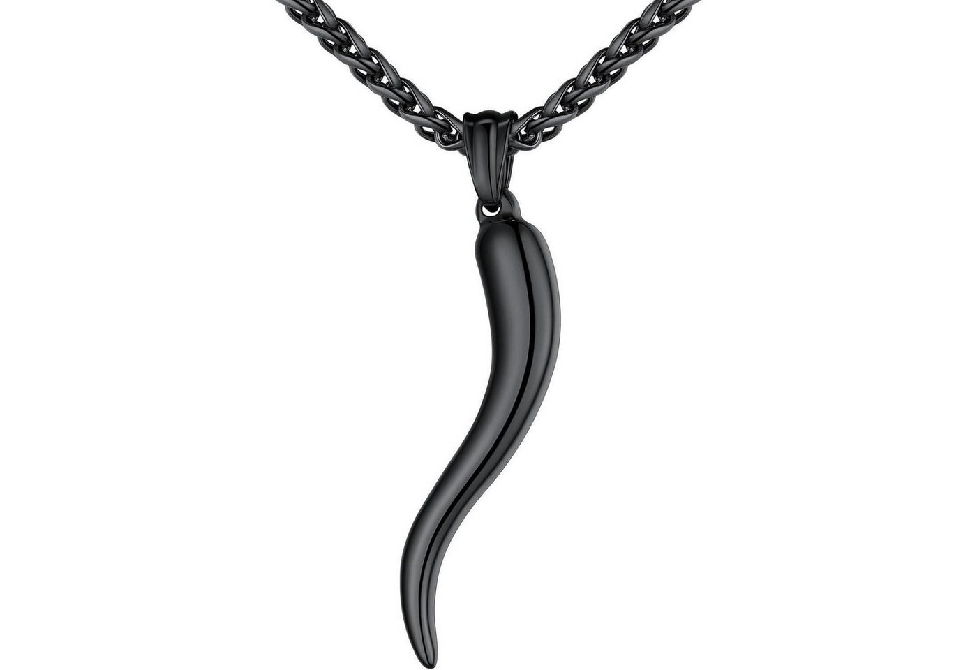 LuxusKollektion Kette und Anhänger Set Halskette Cornicello Horn 316L Glücksbringer 01: Groß-Schwarz von LuxusKollektion