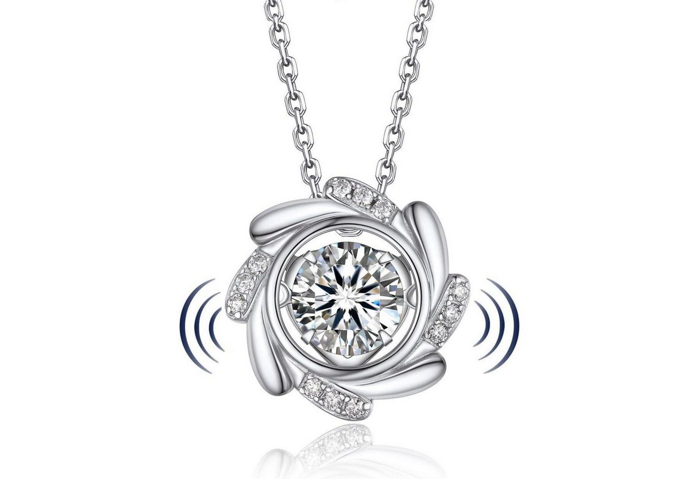 LuxusKollektion Kette und Anhänger Set Halskette Damen 1 Karat Moissanite Silber 5 Sparkling Windmühle von LuxusKollektion
