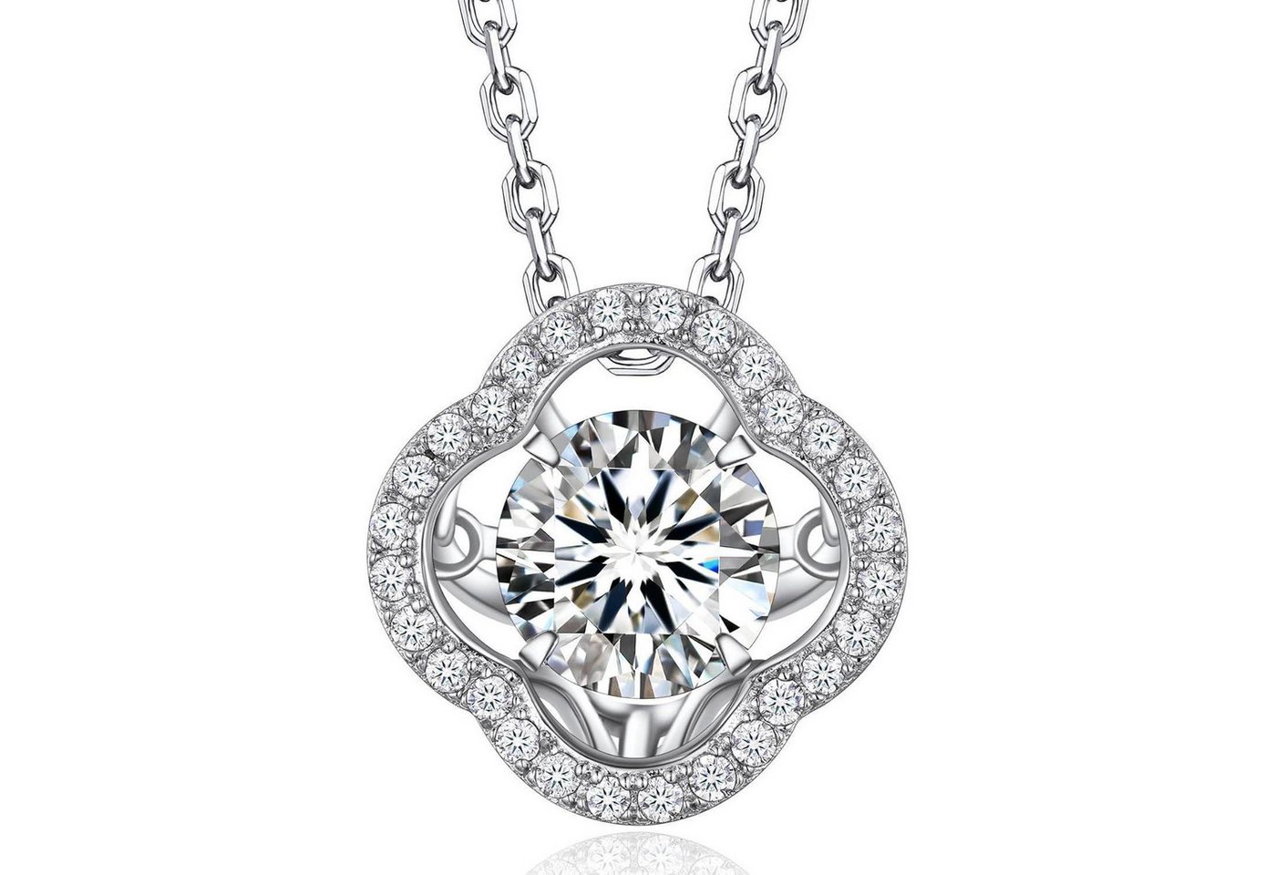 LuxusKollektion Kette und Anhänger Set Halskette Damen 1 Karat Moissanite Silber 925 3 Sparkling Kleeblatt von LuxusKollektion