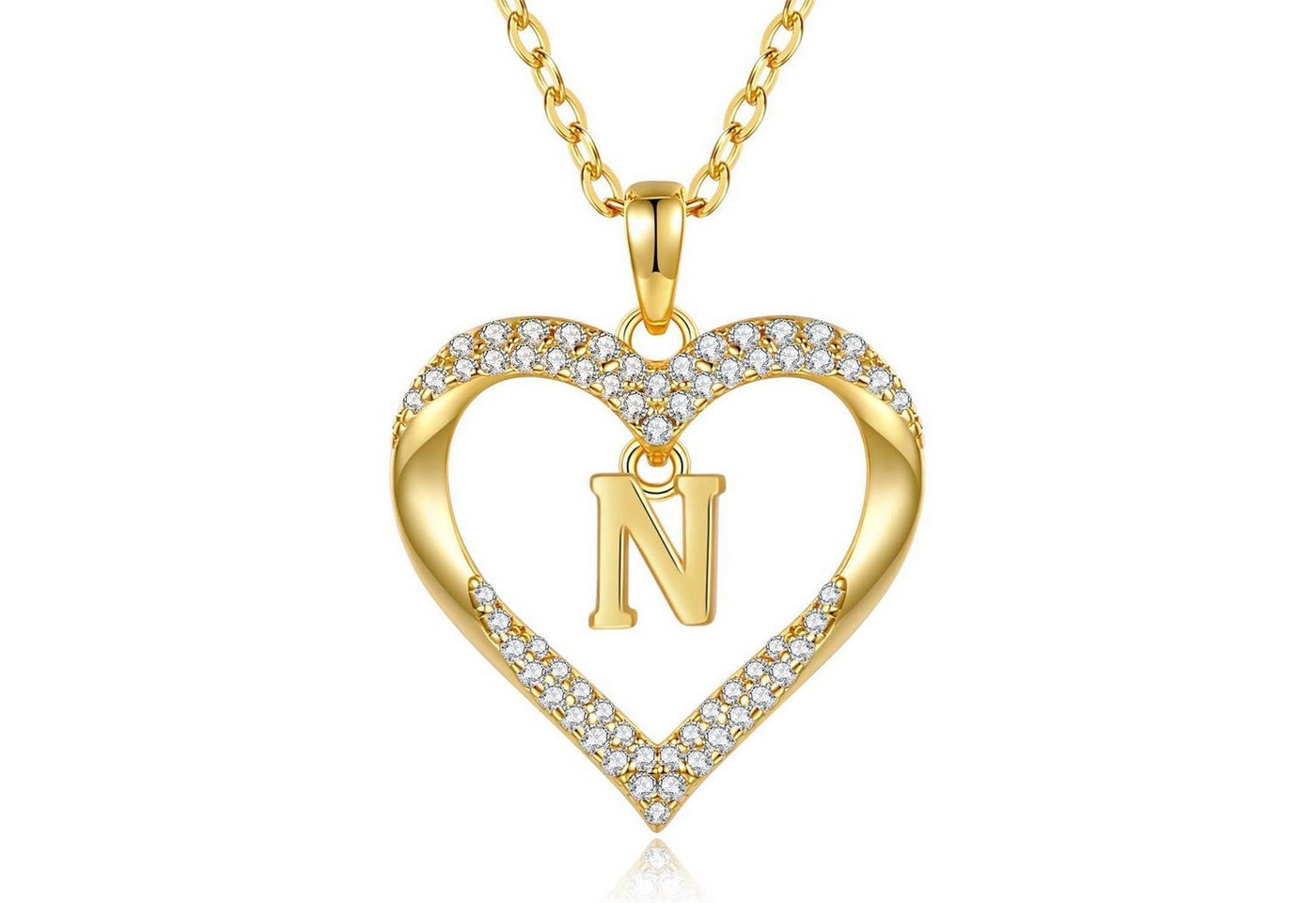 LuxusKollektion Kette und Anhänger Set Halskette Damen 18K Initialen Herz Anhänger Buchstabenkette N von LuxusKollektion