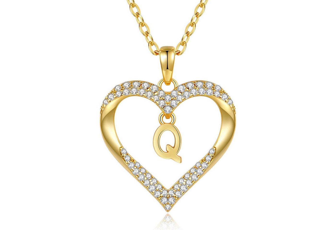 LuxusKollektion Kette und Anhänger Set Halskette Damen 18K Vergoldet Buchstabenkette Herz Q von LuxusKollektion