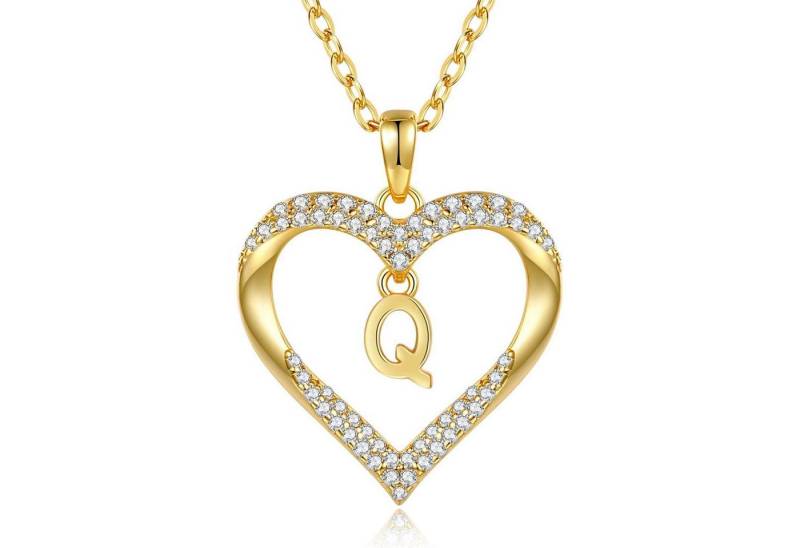 LuxusKollektion Kette und Anhänger Set Halskette Damen 18K Vergoldet Buchstabenkette Herz Q von LuxusKollektion