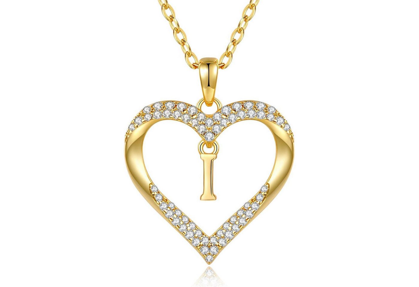 LuxusKollektion Kette und Anhänger Set Halskette Damen 18K Vergoldet Personalisiert Initialen Herz I von LuxusKollektion