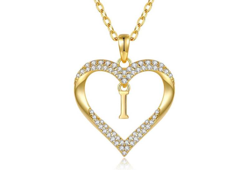 LuxusKollektion Kette und Anhänger Set Halskette Damen 18K Vergoldet Personalisiert Initialen Herz I von LuxusKollektion