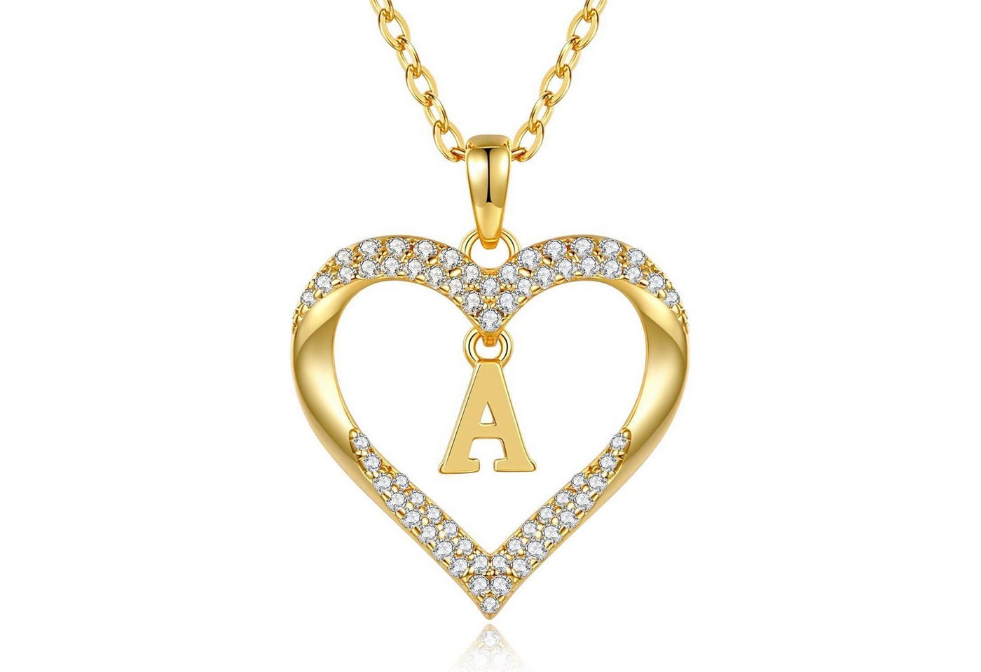 LuxusKollektion Kette und Anhänger Set Halskette Damen 18K vergoldet Initialen Herz Anhänger A von LuxusKollektion