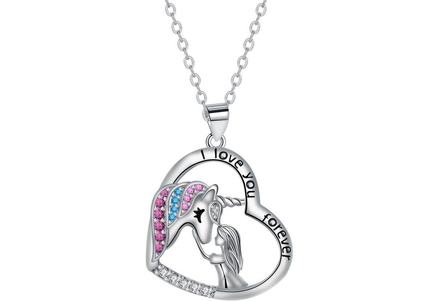 LuxusKollektion Kette und Anhänger Set Halskette Damen 925 Sterling Silber Herz Anhänger Einhorn-A von LuxusKollektion