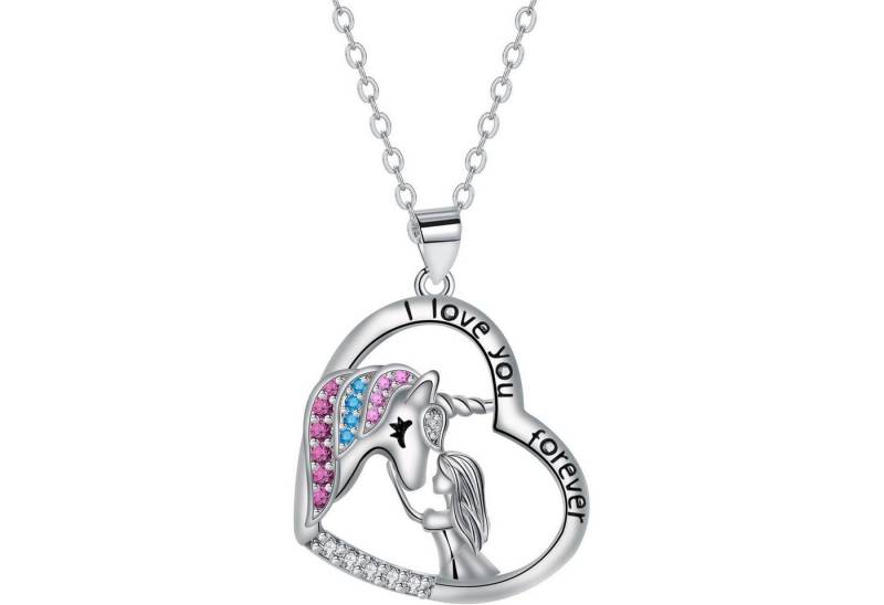 LuxusKollektion Kette und Anhänger Set Halskette Damen 925 Sterling Silber Herz Anhänger Einhorn-A von LuxusKollektion