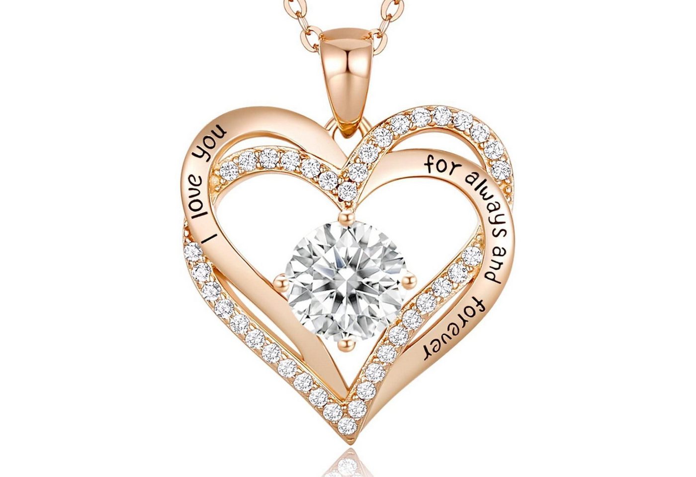 LuxusKollektion Kette und Anhänger Set Halskette Damen 925 Sterling Silber Herzanhänger Roségold April von LuxusKollektion